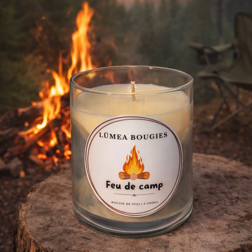 Chandelle artisanale feu de camp à la cire de soja fabriquée au Québec