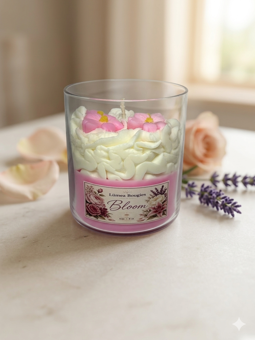 Chandelle artisanale parfumée Jasmin & Chèvrefeuille à la cire de soja fabriquée au Québec