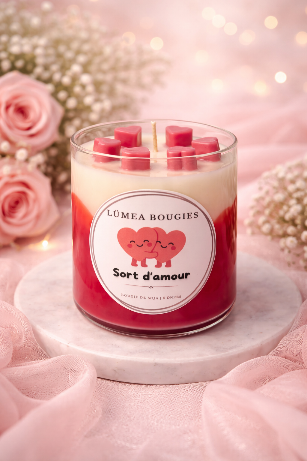 Chandelle artisanale parfumée Sort d’Amour à la cire de soja fabriquée au Québec