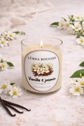 Chandelle artisanale parfumée Vanille Jasmin à la cire de soja fabriquée au Québec