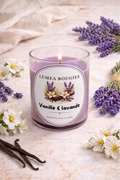 Chandelle artisanale parfumée Vanille Lavande à la cire de soja fabriquée au Québec
