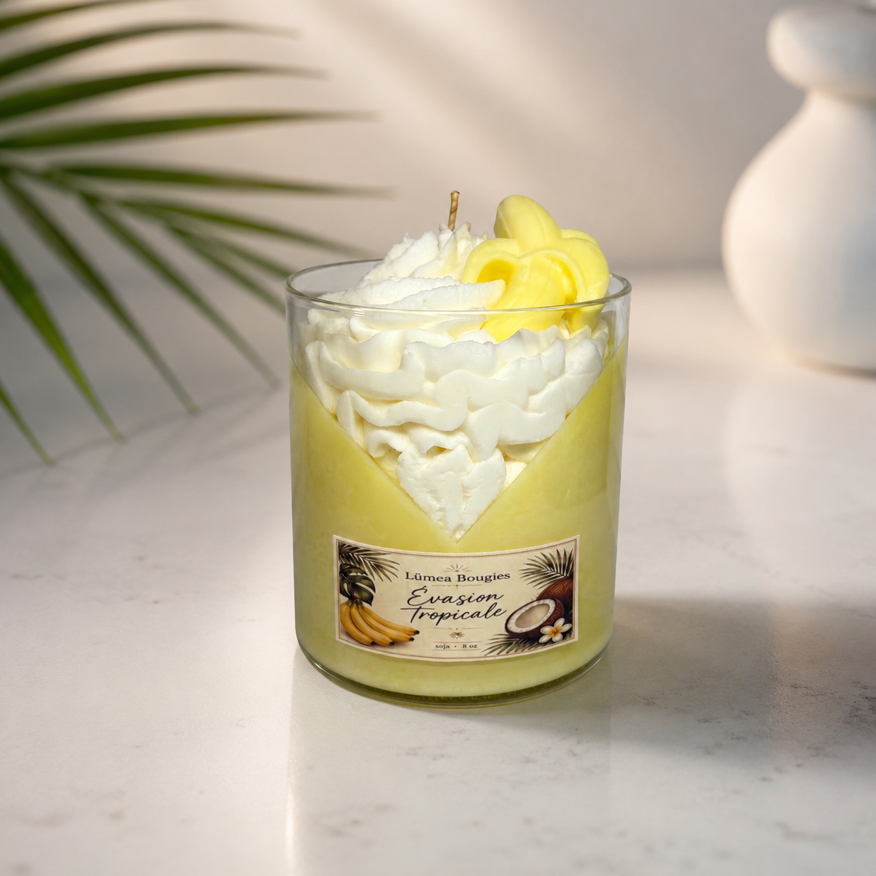 Chandelle gourmande Banane Coco Vanillée à la cire de soja fabriquée au Québe