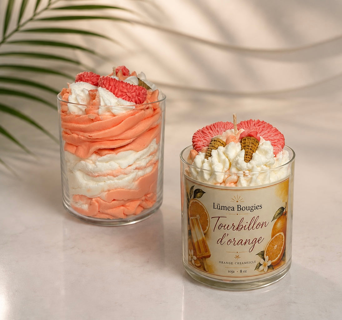 Chandelle gourmande Orange Creamsicle à la cire de soja fabriquée au Québec